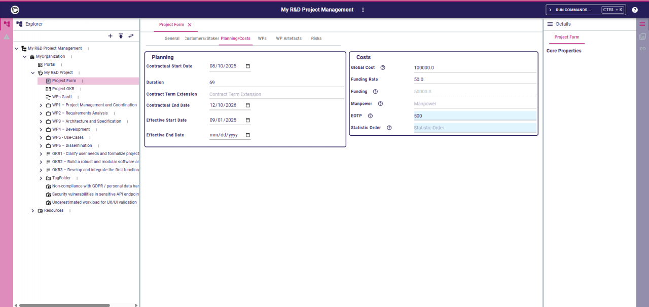 Another Form View to edit projects details